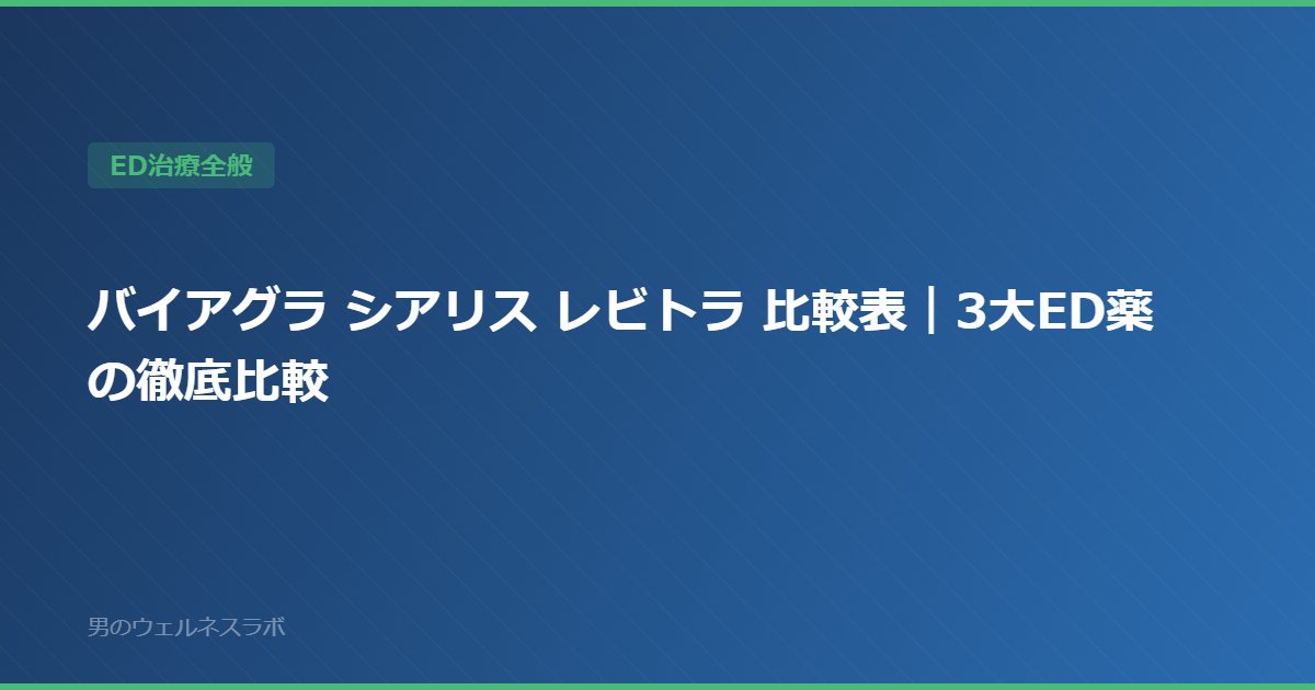 バイアグラ シアリス レビトラ 比較表｜3大ED薬の徹底比較